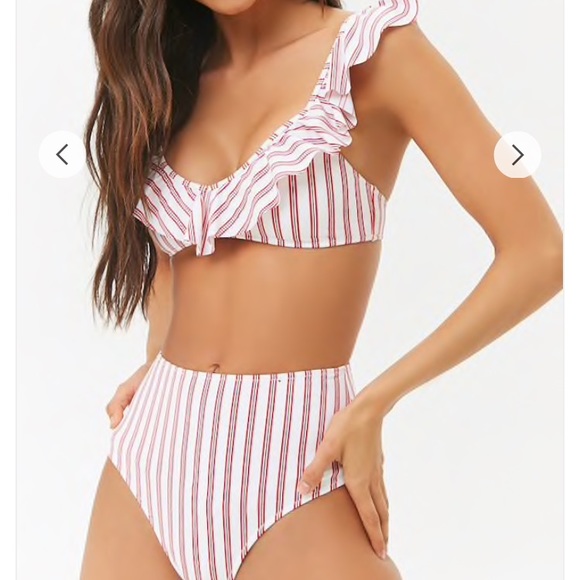 striped ruffle high waisted bikini set